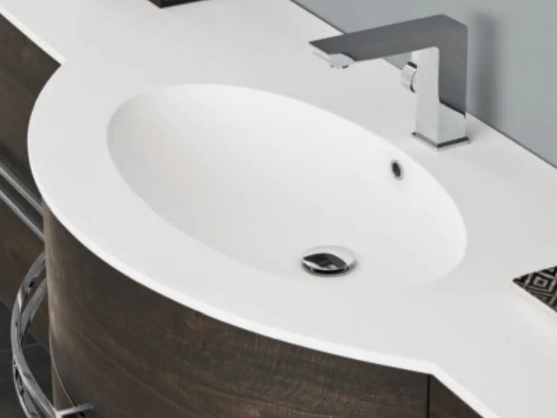 Mobile bagno sospeso M System C013 in laminato effetto legno e top con vasca integrata di Baxar