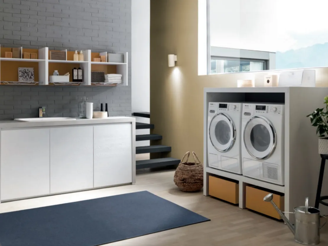 Mobile da lavanderia Laundry System C03 in laminato Rovere dogato Bianco e melaminico Rovere e di Baxar