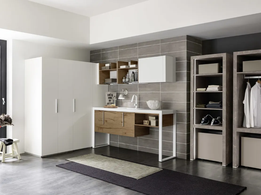 Mobile da lavanderia Laundry System C01in laccato opaco Bianco e melaminico di Baxar