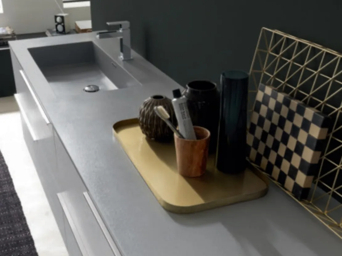 Mobile da Bagno sospeso M1 System C108 in laccato opaco Grigio Perla e Grigio Grafite con vasca integrata di Baxar