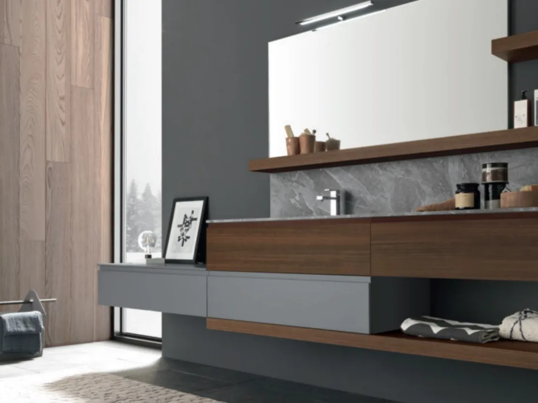 Mobile da Bagno sospeso M1 System C112 in laccato opaco Grigio Lavagna e melaminico Eucalipto Sablè Termocottodi Baxar