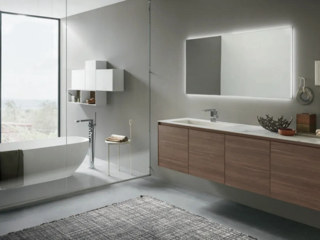 Mobile da Bagno sospeso M2 System C218 in melaminico Eucalipto Sablè Canaletto di Baxar