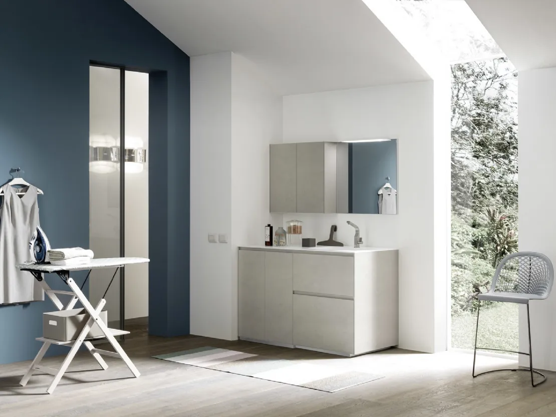 Mobile per lavanderia Laundry System C05 in laccato opaco bianco e melaminico cemento tortora di di Baxar