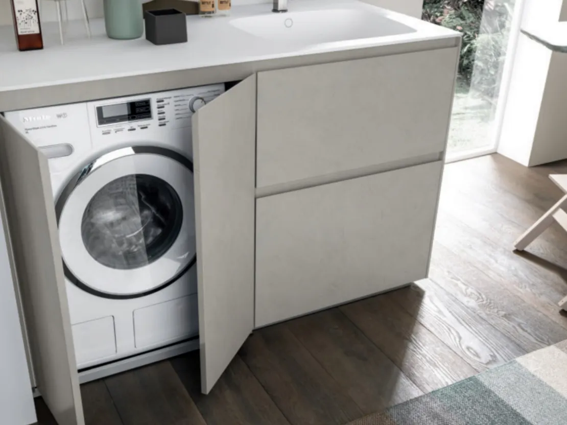 Mobile per lavanderia Laundry System C05 in melaminico cemento tortora di di Baxar