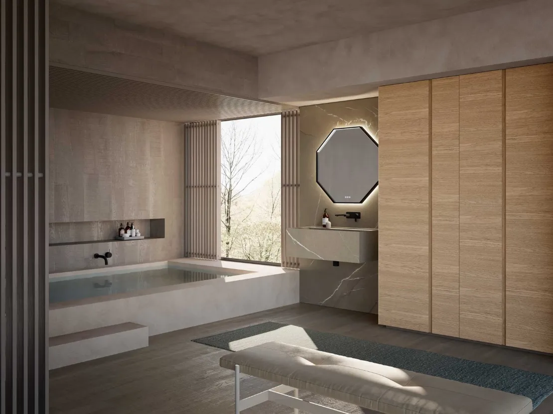 Mobile da Bagno M3 System 308 in gres pietra Piasentina e legno di Baxar