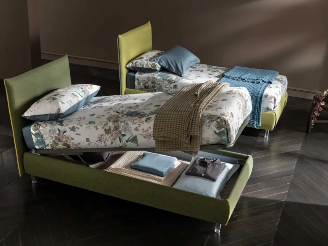 Letto singolo in tessuto con box contenitore Soul Young Panarea di Altrenotti