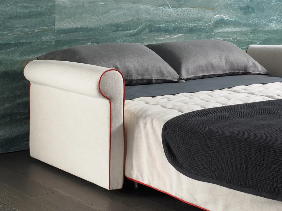 Divano Letto in tessuto neutro con bordino rosso BK 129 Classic di BK Group