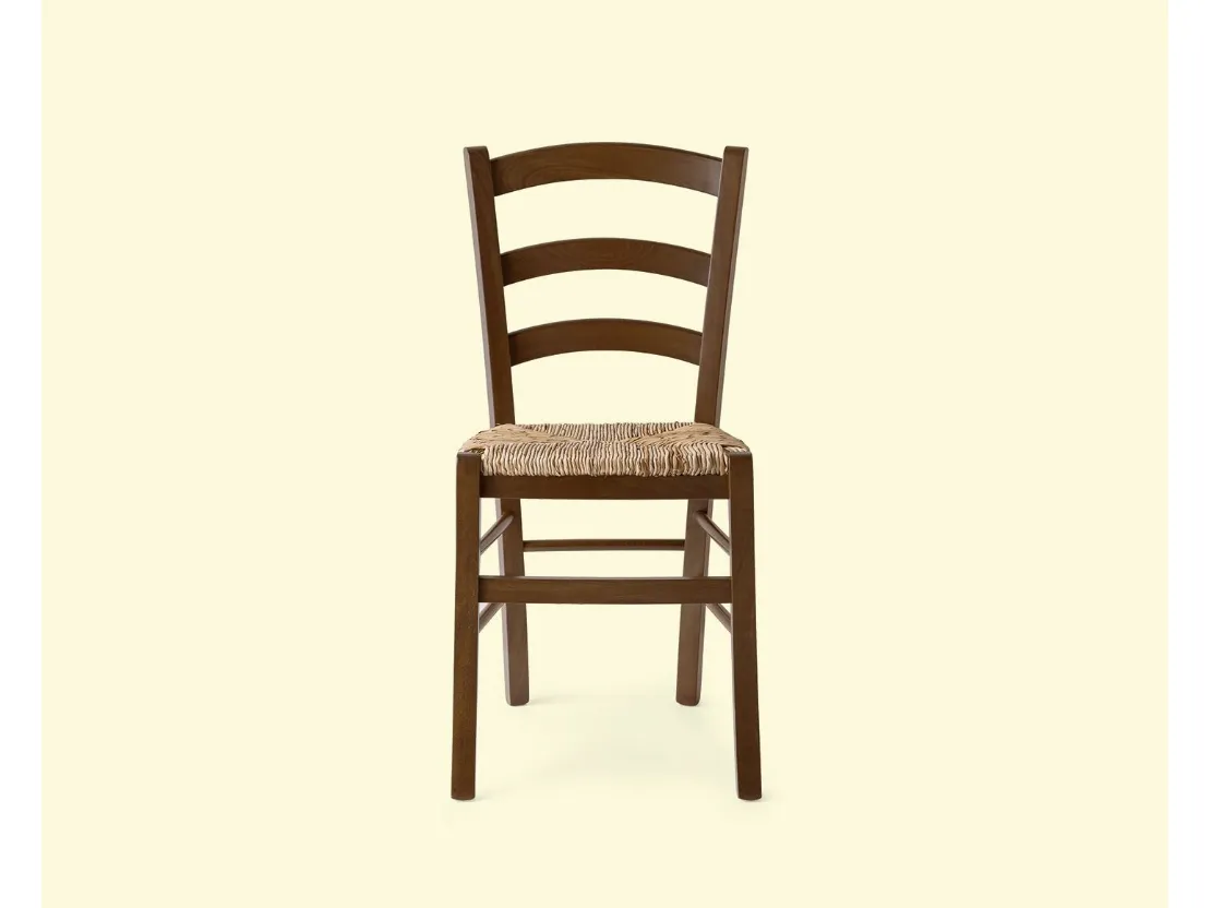 Sedia con struttura in legno massello di faggio, seduta in paglia, Venezia di Connubia