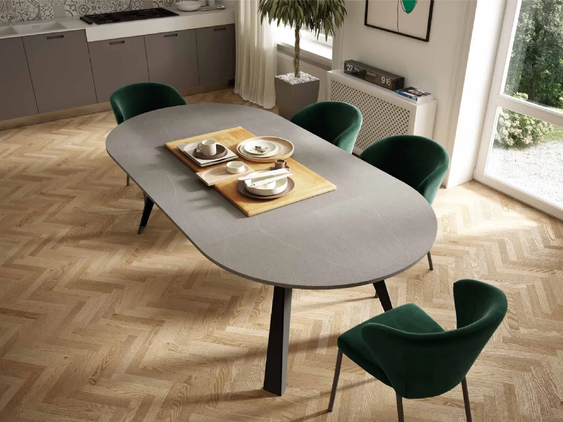Tavolo rotondo Convivio con top finitura Eco legno Serena di Easyline